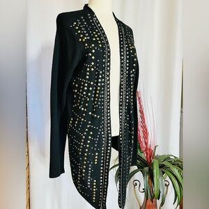 Elysee 26 black wool blend studded open front cardigan - XL